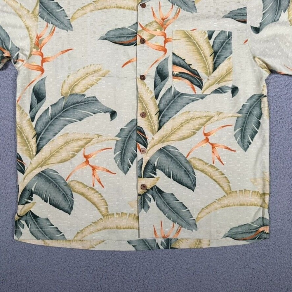 Tommy Bahama Shirt Mens Large Yellow Floral Hawaiian 100% Silk Pocket Beach Logo - Picture 3 of 9